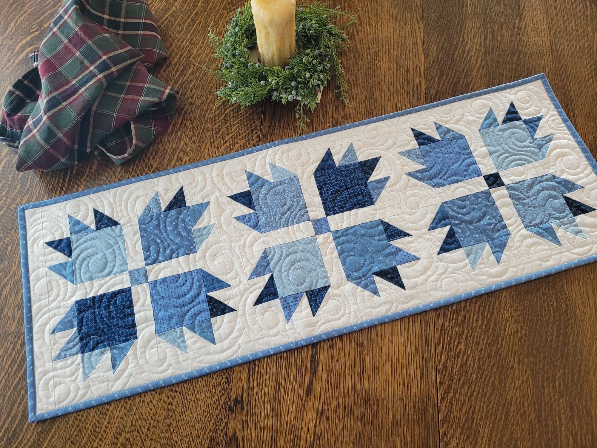 Blue Bear Paw Quilted Table Runner