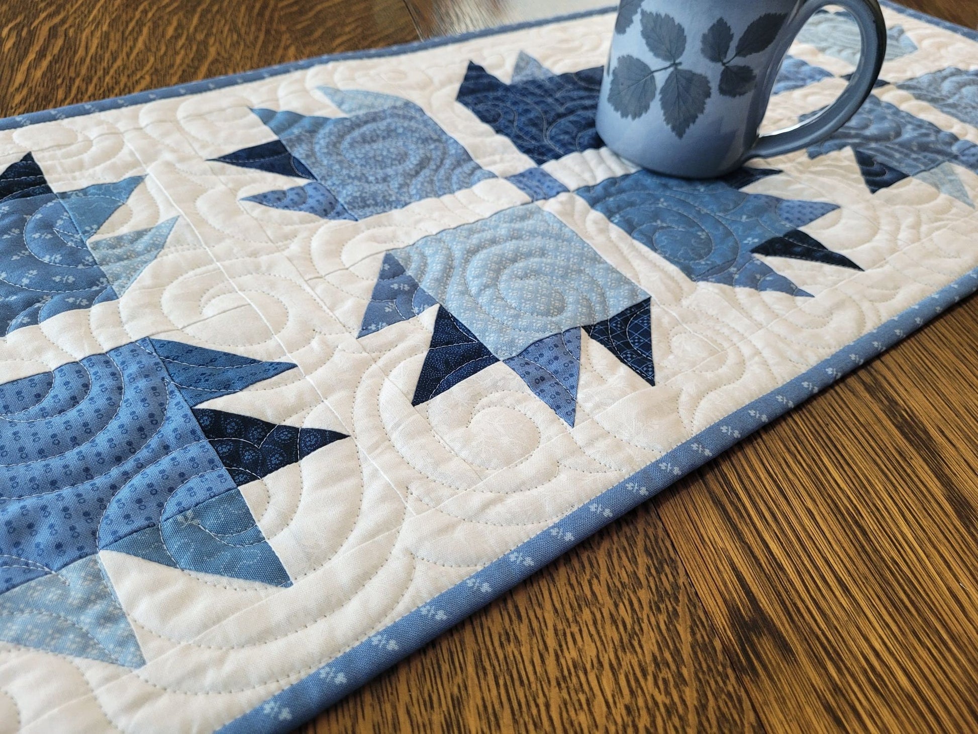 Blue Bear Paw Quilted Table Runner