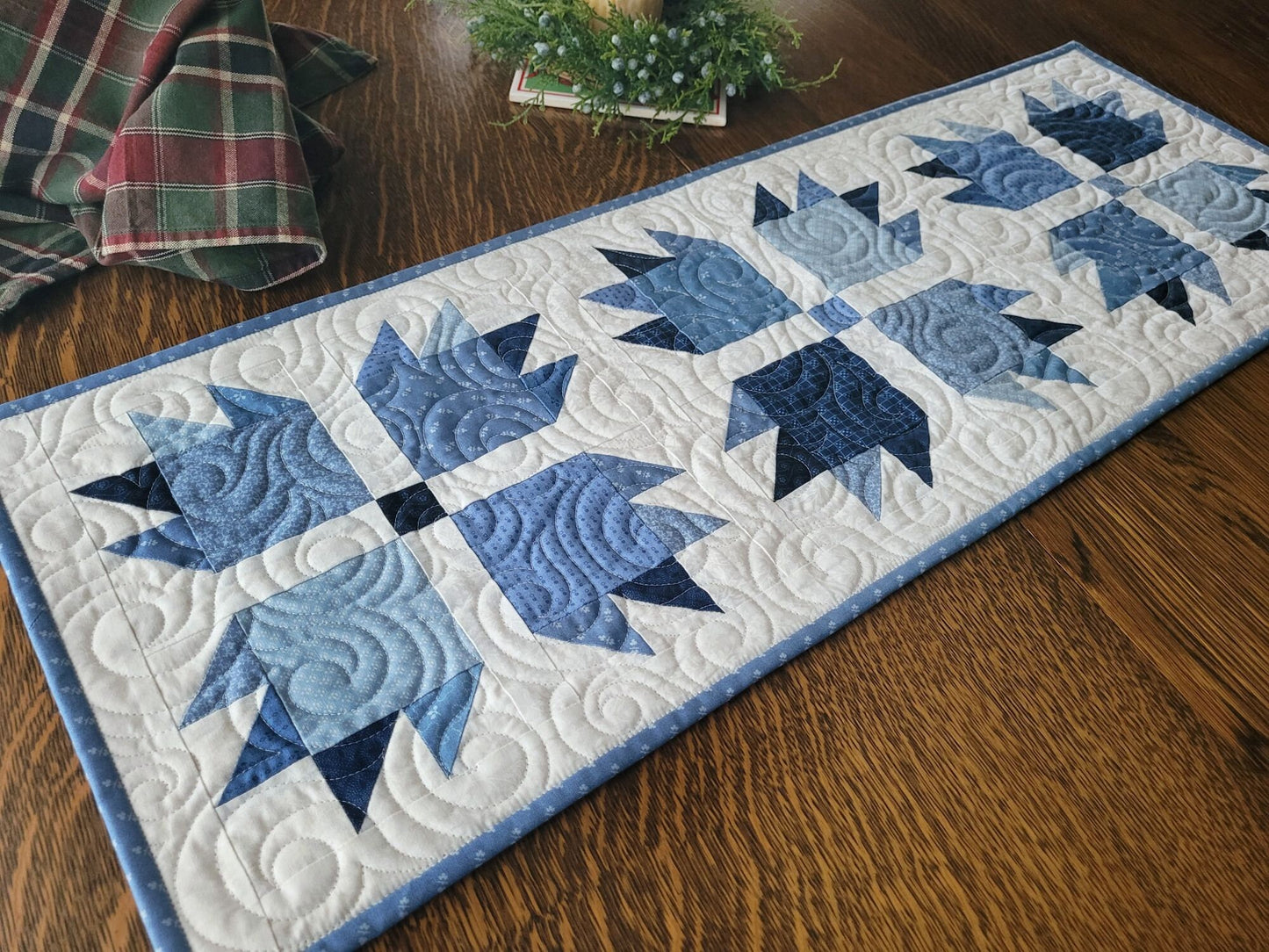 Blue Bear Paw Quilted Table Runner