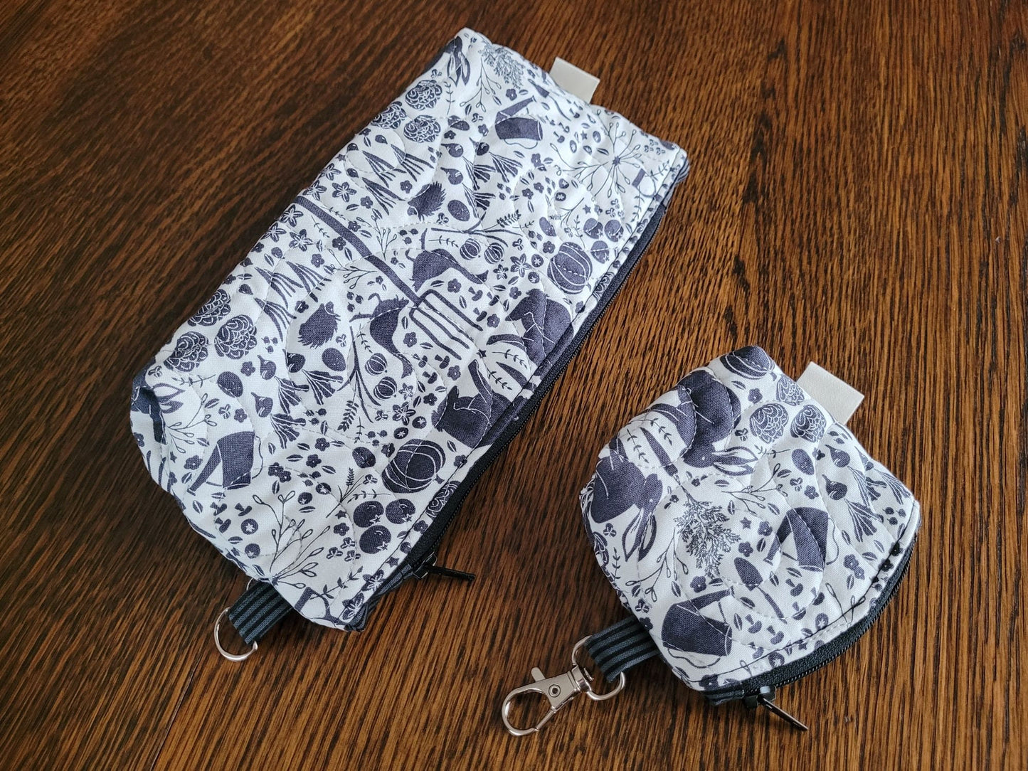 Quilted Zipper Pouch, black and white