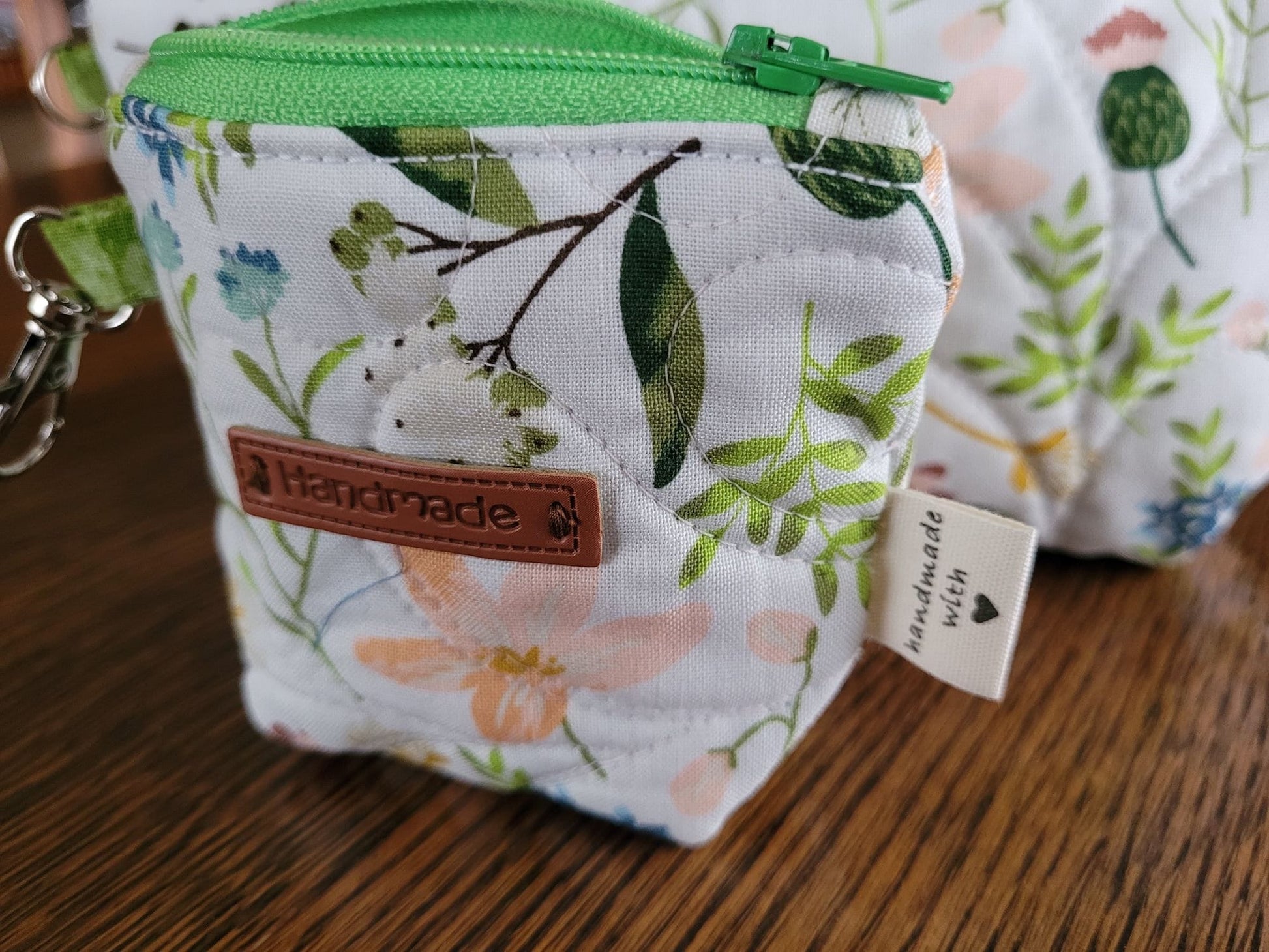 Quilted Cosmetic Bag Set | Cute Travel Toiletry Bag | Small Zipper Pouch | White Floral Stash Bag