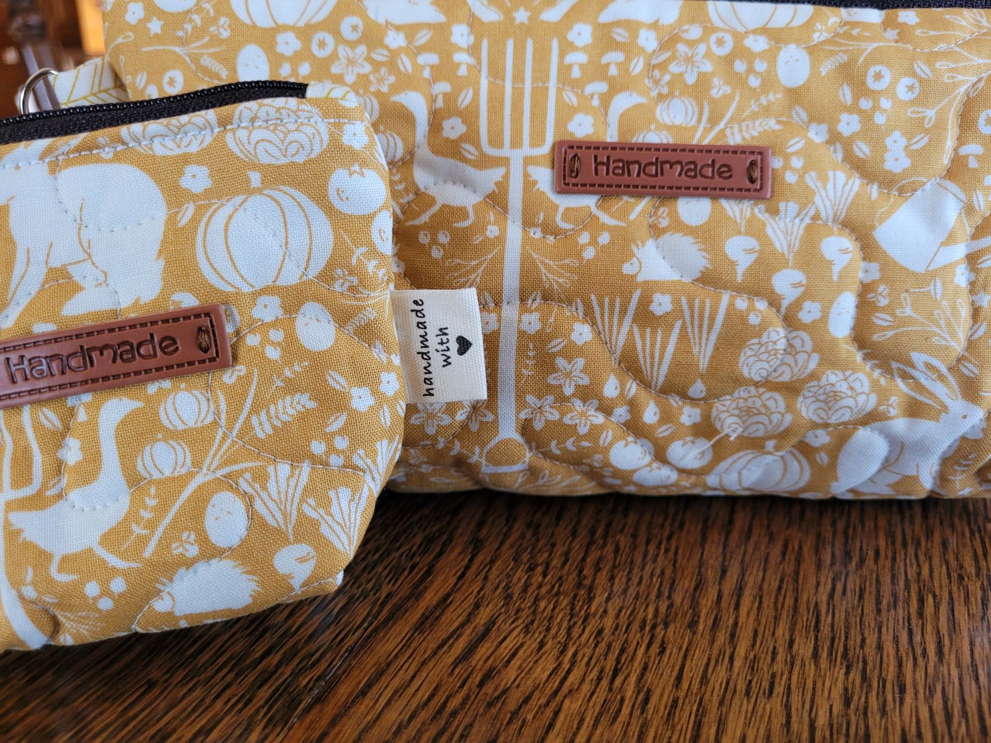 Small Zipper Pouch Set | Quilted Makeup Cosmetic Bag | Travel Toiletry Bag | Yellow Farm Theme Fabric Pencil Case