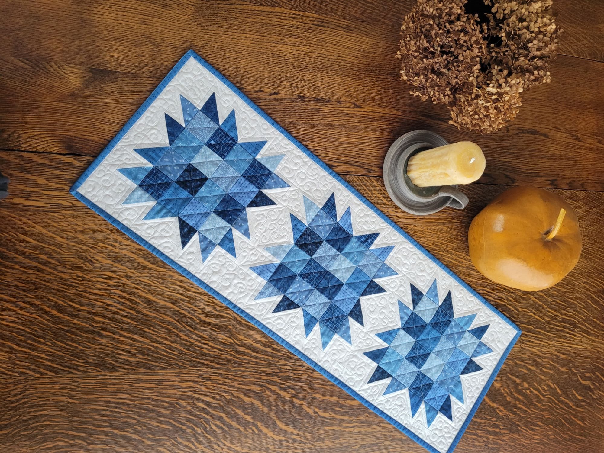 Quilted Table Runner in Bear Paw Patchwork
