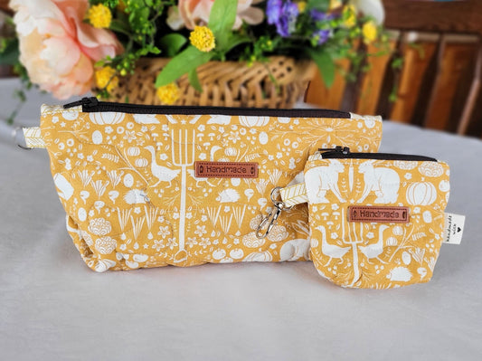 quilted cosmetic bag set