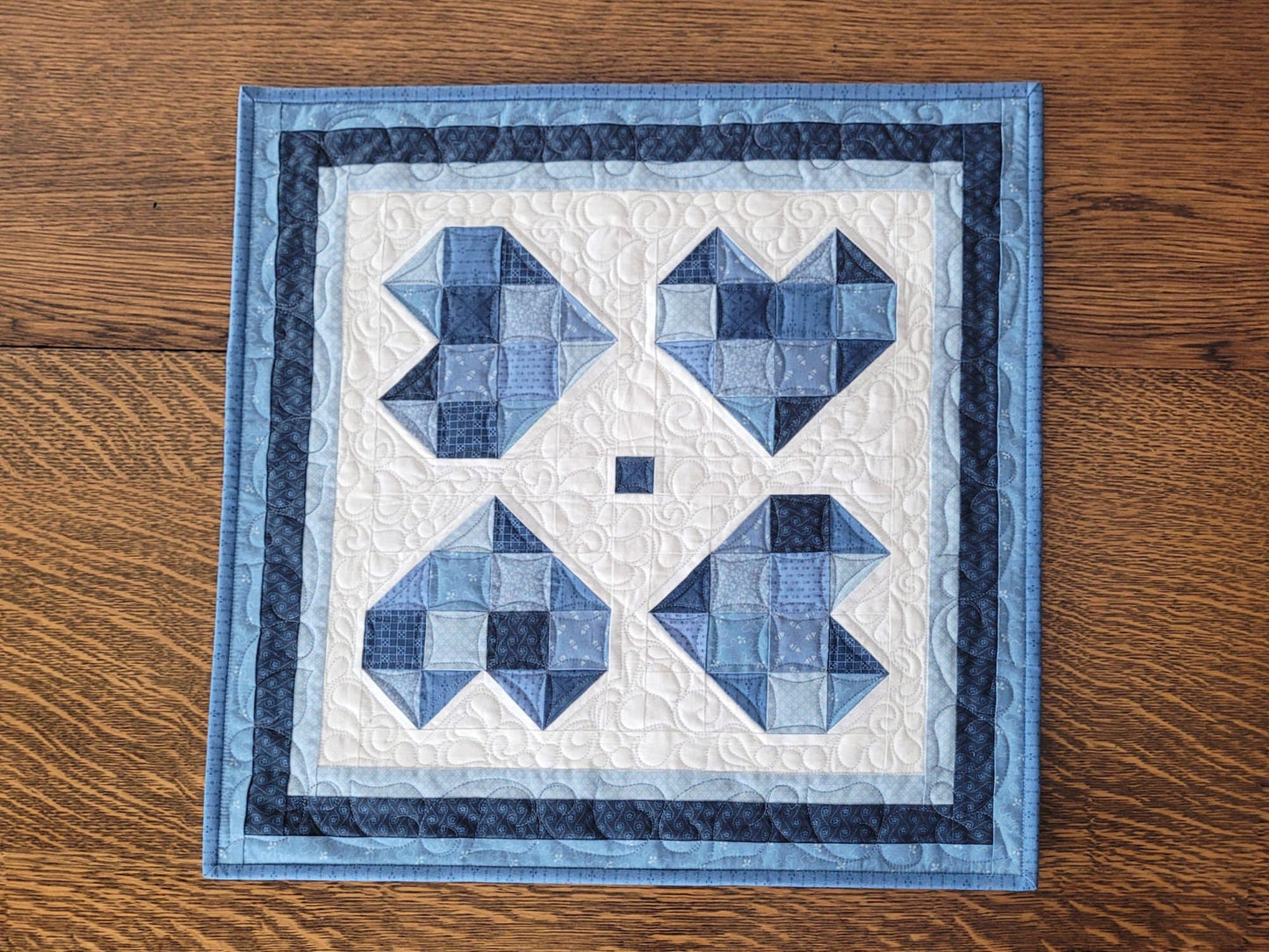 square table runner with patchwork hearts