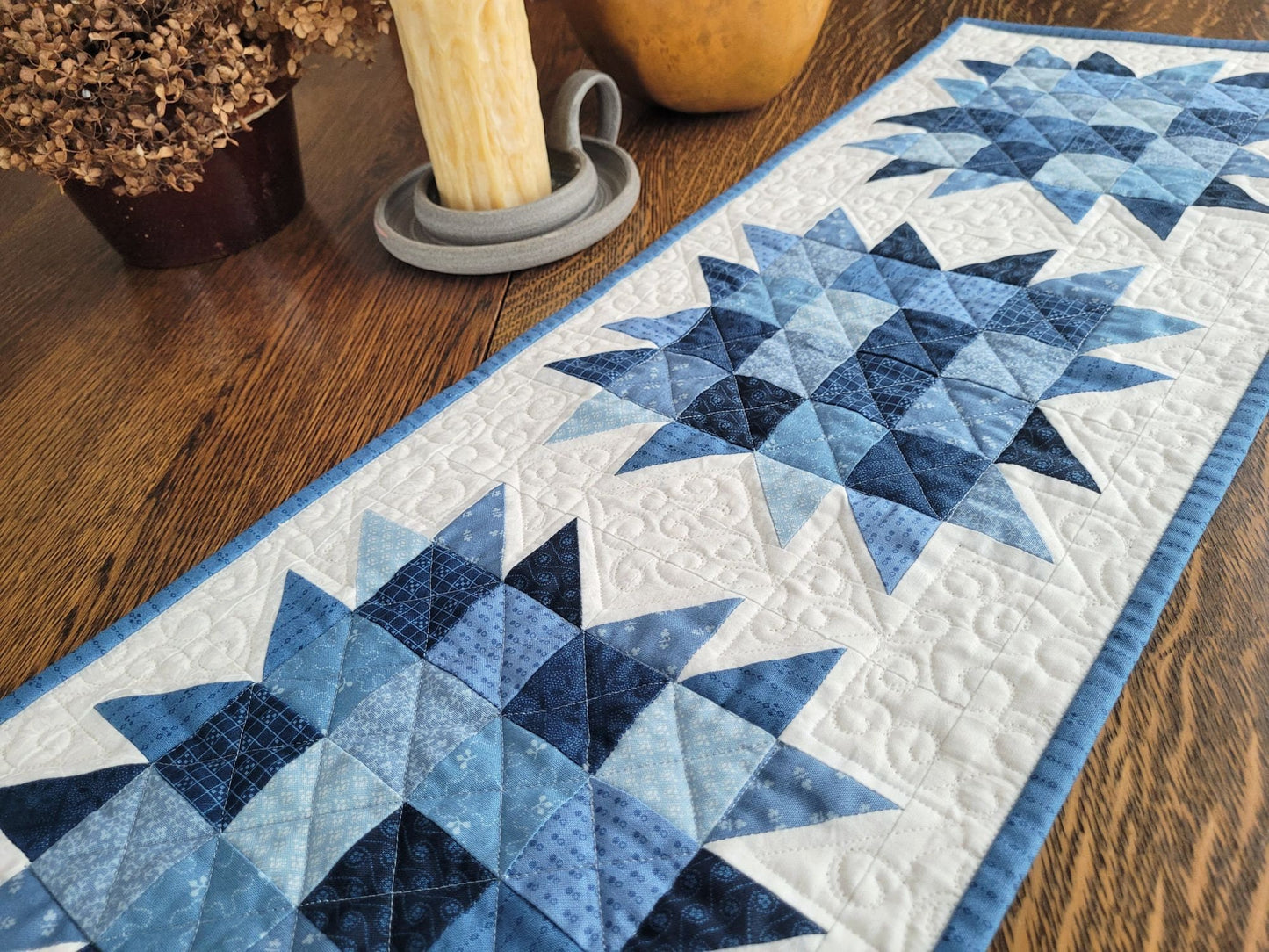 Quilted Table Runner in Bear Paw Patchwork