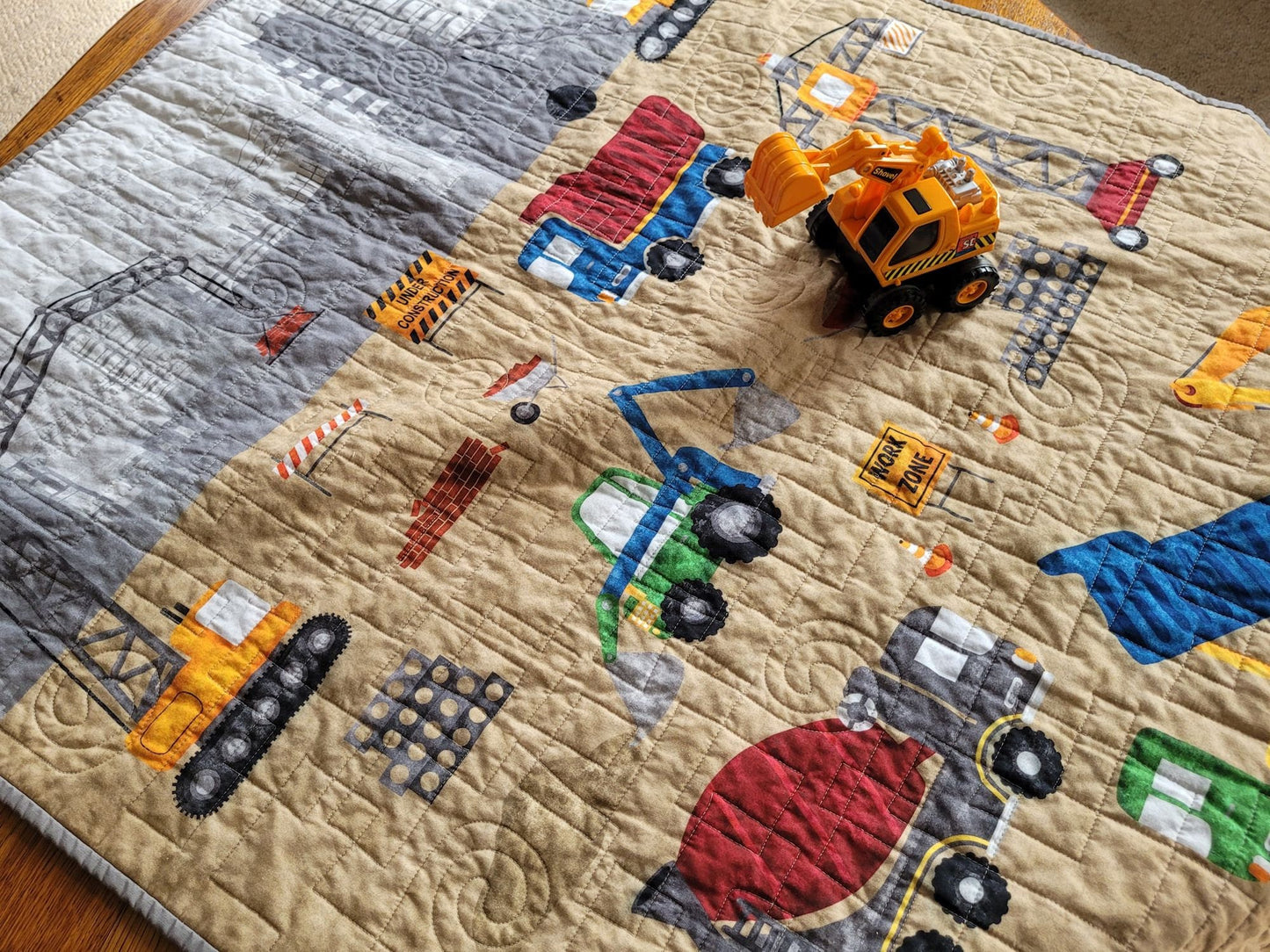 Soft Baby Boy Quilted Blanket with Construction Machines