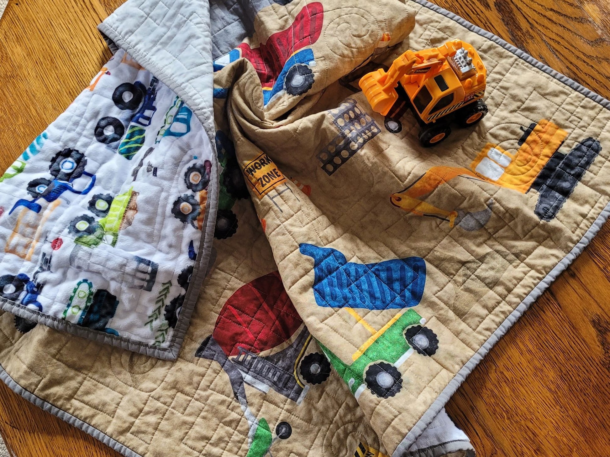 Soft Baby Boy Quilted Blanket with Construction Machines