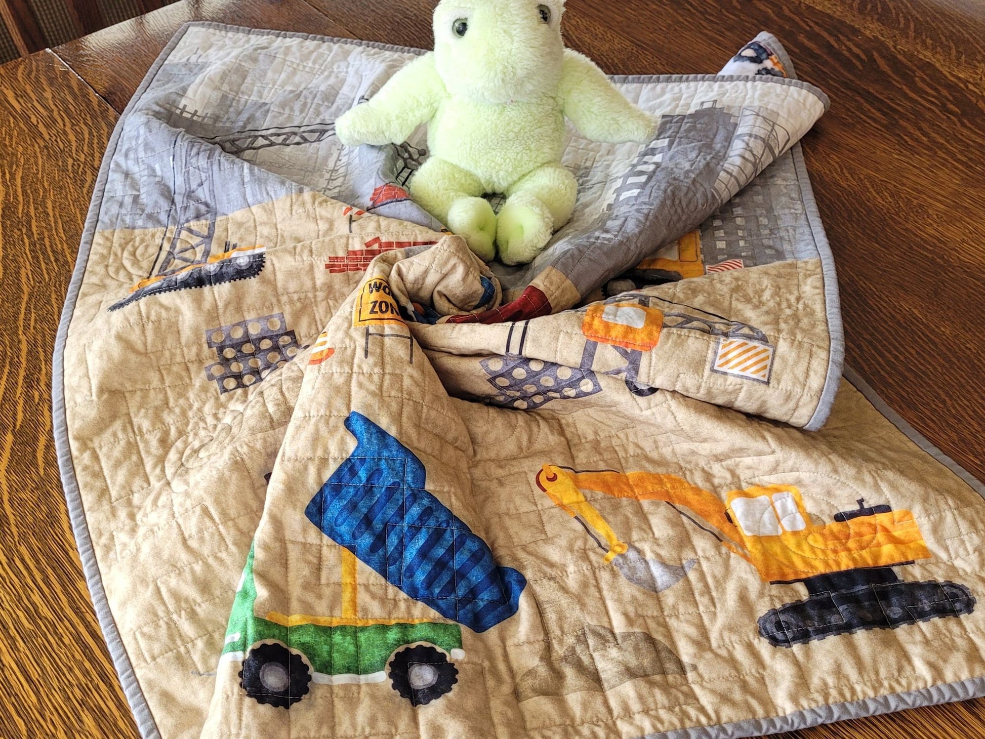 Soft Baby Boy Quilted Blanket with Construction Machines