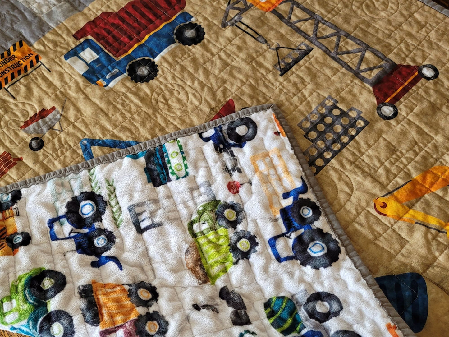 Soft Baby Boy Quilted Blanket with Construction Machines