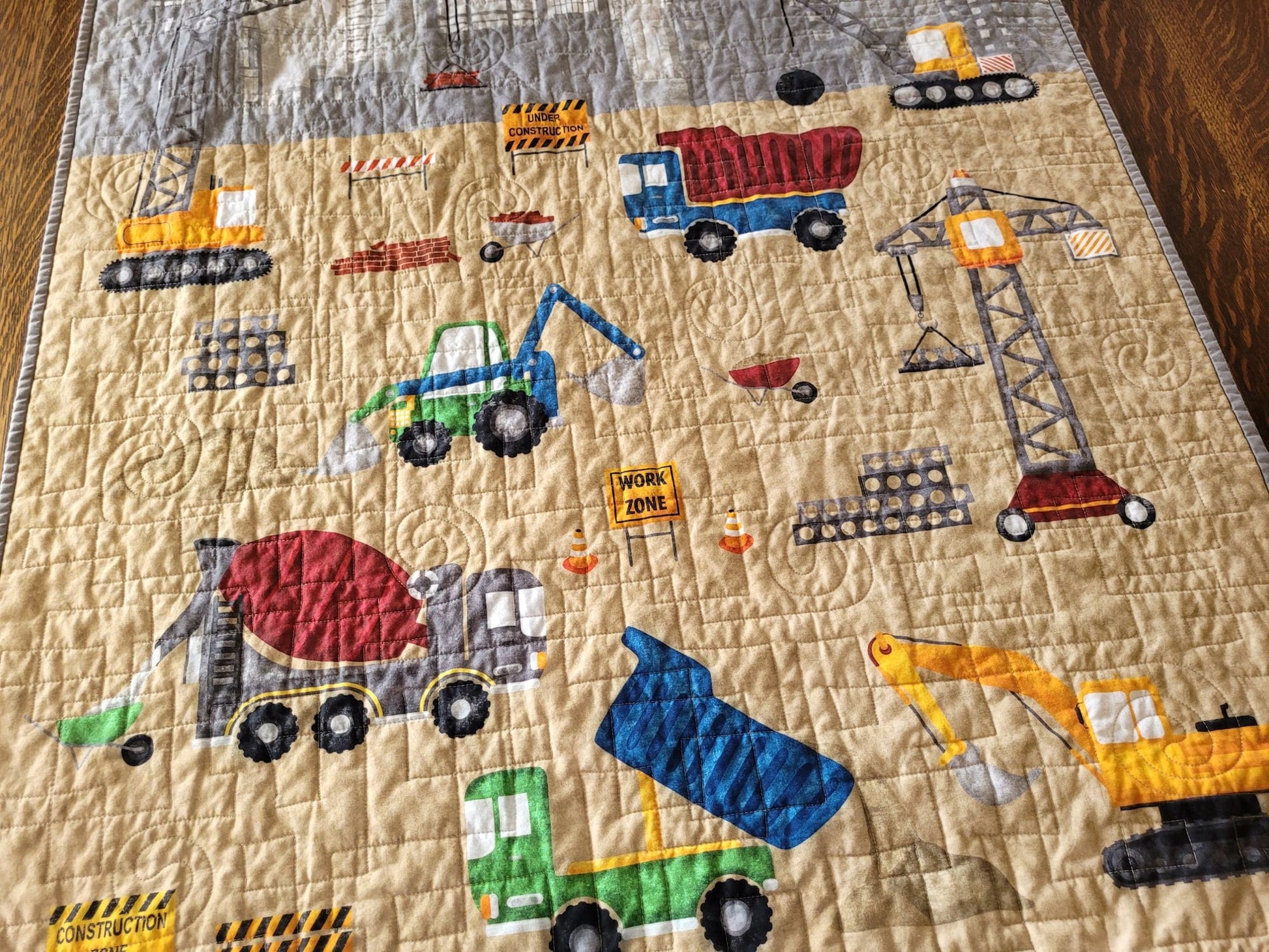 Soft Baby Boy Quilted Blanket with Construction Machines