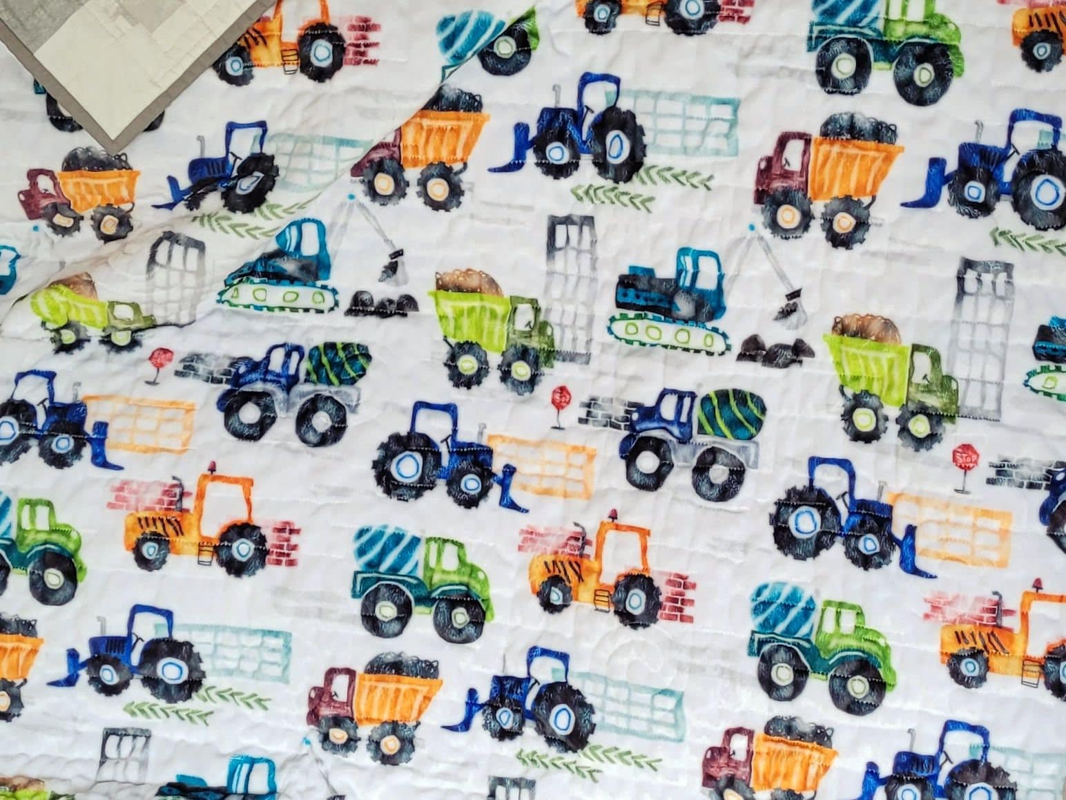 Soft Baby Boy Quilted Blanket with Construction Machines