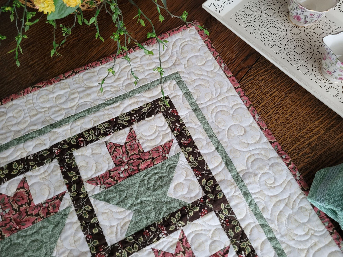 square floral quilt for table or wall