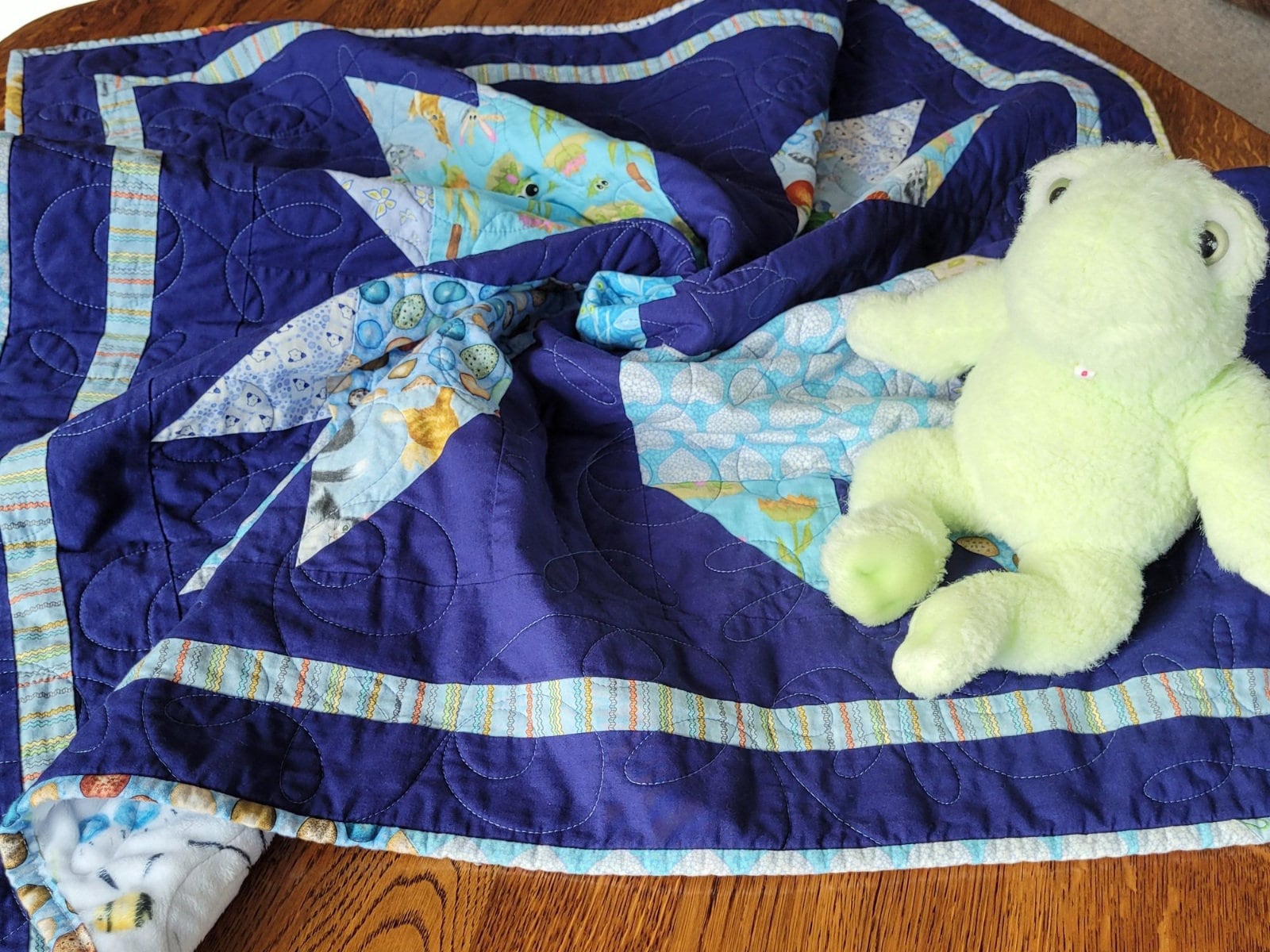 Baby Bear Paw Quilt with Soft Minky Back, Navy Blue Animal Theme