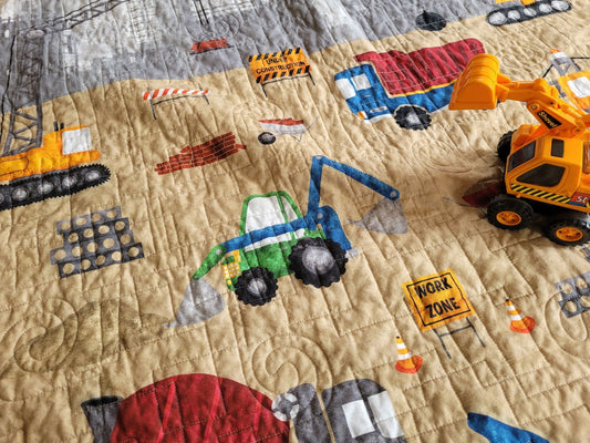 Soft Baby Boy Quilted Blanket with Construction Machines
