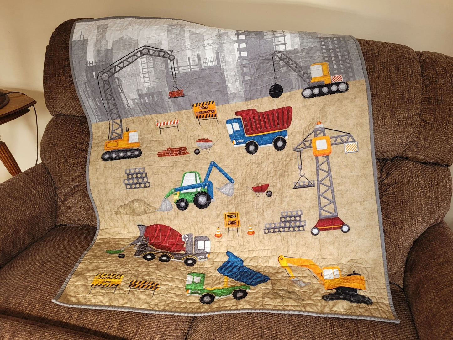 Soft Baby Boy Quilted Blanket with Construction Machines